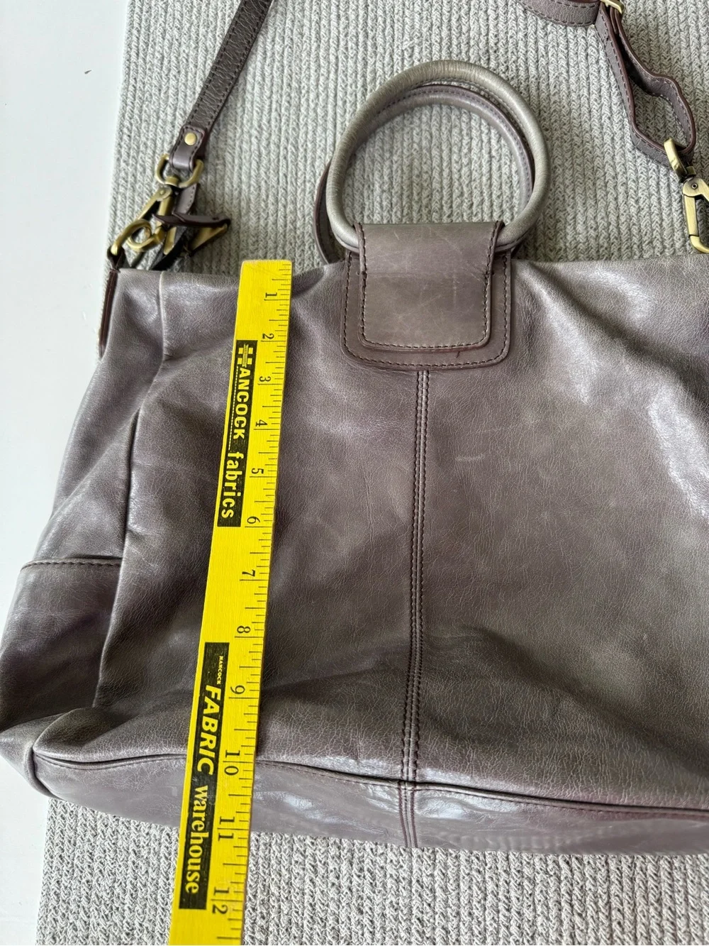 HOBO Taupe Gray Leather Hobo Shoulder Bag with Top Handle and Shoulder Strap
